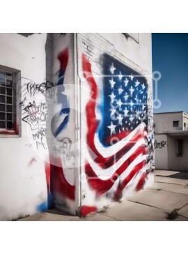 Intra Συλλεκτικό Ξύλινο Παζλ Plywood  4mm - Τοιχογραφία αμερικανικής σημαίας στο κτίριο με γκράφιτι Σε Ξύλινο Κουτί - Διαστάσεις Puzzle: 10x10 cm – 25 κομμάτια