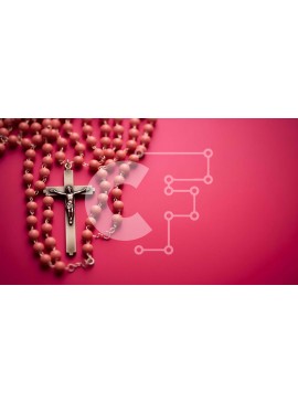 Intra Συλλεκτικό Ξύλινο Παζλ Plywood  4mm - Θρησκευτικά σύμβολα σε ροζ φόντο με κομπολόγια και σταυρό Σε Ξύλινο Κουτί - Διαστάσεις Puzzle: 10x10 cm – 25 κομμάτια