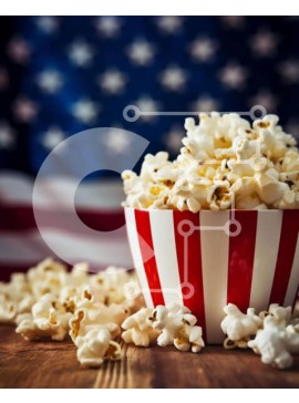 Σετ των 2 Intra Συλλεκτικό Ξύλινο Παζλ Plywood  4mm - Μπολ με ποπ κορν σε φόντο αμερικανικής σημαίας Σε Ξύλινο Κουτί - Διαστάσεις: 10x10 cm – 25 κομμάτια