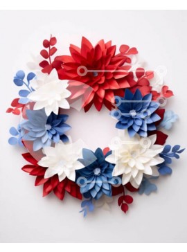 Intra Συλλεκτικό Ξύλινο Παζλ Plywood  4mm - Στεφάνι λουλουδιών από κόκκινο, λευκό και μπλε χαρτί Σε Ξύλινο Κουτί - Διαστάσεις Puzzle: 10x10 cm – 25 κομμάτια