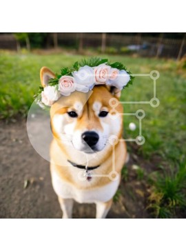 Intra Συλλεκτικό Ξύλινο Παζλ Plywood  4mm - Σκύλος Shiba Inu με στέμμα λουλουδιών Σε Ξύλινο Κουτί - Διαστάσεις: 10x10 cm – 25 κομμάτια