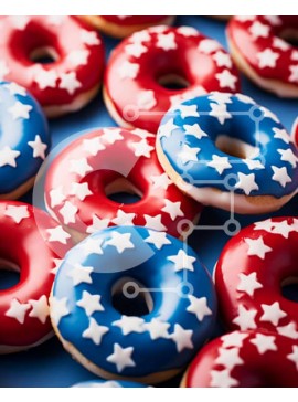 Σετ των 2 Intra Συλλεκτικό Ξύλινο Παζλ Plywood  4mm - Πατριωτικά ντόνατς με κόκκινα, λευκά και μπλε αστέρια σε μπλε φόντο Σε Ξύλινο Κουτί - Διαστάσεις: 10x10 cm – 25 κομμάτια