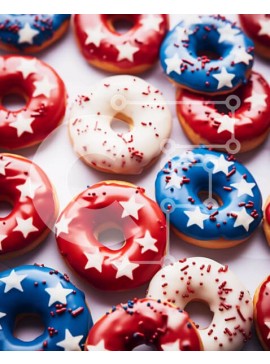 Σετ των 2 Intra Συλλεκτικό Ξύλινο Παζλ Plywood  4mm - Patriotic Donuts με Κόκκινα, Λευκά και Μπλε αστέρια για τις 4 Ιουλίου Σε Ξύλινο Κουτί - Διαστάσεις: 10x10 cm – 25 κομμάτια