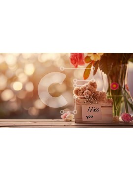 Intra Συλλεκτικό Ξύλινο Παζλ Plywood  4mm - Αρκουδάκι και λουλούδια με τη σημείωση "Miss You". Σε Ξύλινο Κουτί - Διαστάσεις Puzzle: 10x10 cm – 25 κομμάτια