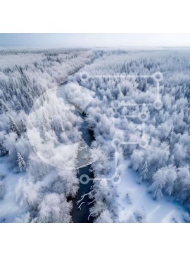 Intra Συλλεκτικό Ξύλινο Παζλ Plywood  4mm - Εναέρια άποψη του χιονισμένου ποταμού στο δάσος Σε Ξύλινο Κουτί - Διαστάσεις: 10x10 cm – 25 κομμάτια