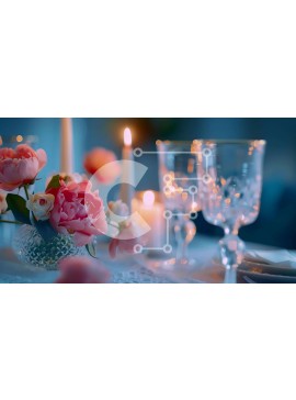 Σετ των 2 Intra Συλλεκτικό Ξύλινο Παζλ Plywood  4mm - Πολυτελές σκηνικό τραπεζαρίας με ροζ λουλούδια και κεριά Σε Ξύλινο Κουτί - Διαστάσεις: 10x10 cm – 25 κομμάτια