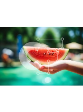 Σετ των 2 Intra Συλλεκτικό Ξύλινο Παζλ Plywood  4mm - Άτομο που κρατά άγουρη φέτα καρπούζι δίπλα στην πισίνα Σε Ξύλινο Κουτί - Διαστάσεις: 10x10 cm – 25 κομμάτια