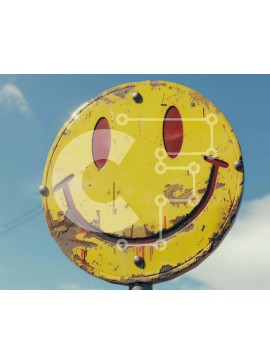 Intra Συλλεκτικό Ξύλινο Παζλ Plywood  4mm - Κίτρινο Smiley Face σημάδι στον δρόμο ασφάλτου Σε Ξύλινο Κουτί - Διαστάσεις Puzzle: 10x10 cm – 25 κομμάτια