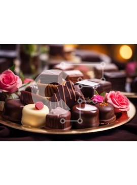 Σετ των 2 Intra Συλλεκτικό Ξύλινο Παζλ Plywood  4mm - Ανάμικτες σοκολάτες σε χρυσό πιάτο Σε Ξύλινο Κουτί - Διαστάσεις: 10x10 cm – 25 κομμάτια