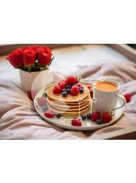 Σετ των 2 Intra Συλλεκτικό Ξύλινο Παζλ Plywood  4mm - Σκηνή πρωινού με τηγανίτες και καφέ Σε Ξύλινο Κουτί - Διαστάσεις: 10x10 cm – 25 κομμάτια