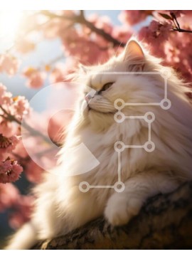 Σετ των 2 Intra Συλλεκτικό Ξύλινο Παζλ Plywood  4mm - Λευκή γάτα που στηρίζεται σε ροζ ανθισμένο δέντρο Σε Ξύλινο Κουτί - Διαστάσεις: 10x10 cm – 25 κομμάτια