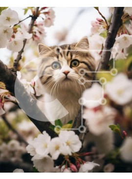 Σετ των 2 Intra Συλλεκτικό Ξύλινο Παζλ Plywood  4mm - Γάτα που κρυφοκοιτάζει από τη Μηλιά Σε Ξύλινο Κουτί - Διαστάσεις: 10x10 cm – 25 κομμάτια