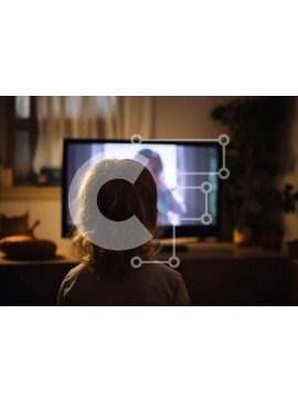 Intra Συλλεκτικό Ξύλινο Παζλ Plywood  4mm - Νεαρό κορίτσι που παρακολουθεί ταινία κινουμένων σχεδίων με την οικογένεια Σε Ξύλινο Κουτί - Διαστάσεις Puzzle: 10x10 cm – 25 κομμάτια