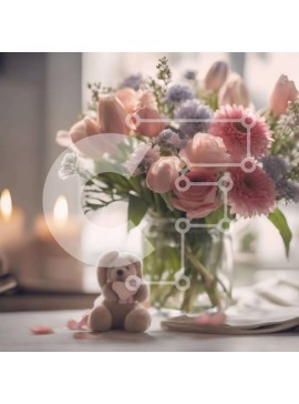 Σετ των 2 Intra Συλλεκτικό Ξύλινο Παζλ Plywood  4mm - Ρομαντικό τραπέζι με λουλούδια, αρκουδάκι και κερί Σε Ξύλινο Κουτί - Διαστάσεις: 10x10 cm – 25 κομμάτια