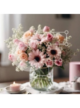 Σετ των 2 Intra Συλλεκτικό Ξύλινο Παζλ Plywood  4mm - Ρομαντική ανθοσυνθέσεις με ροζ και λευκά λουλούδια σε γυάλινο βάζο Σε Ξύλινο Κουτί - Διαστάσεις: 10x10 cm – 25 κομμάτια