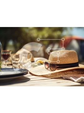 Σετ των 2 Intra Συλλεκτικό Ξύλινο Παζλ Plywood  4mm - Τραπέζι εξωτερικού χώρου με καπέλο, γυαλιά ηλίου, μπουκάλι κρασιού και μαχαιροπίρουνα Σε Ξύλινο Κουτί - Διαστάσεις: 10x10 cm – 25 κομμάτια