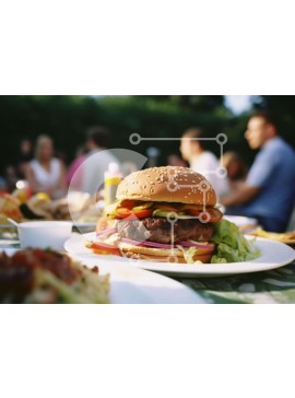 Σετ των 2 Intra Συλλεκτικό Ξύλινο Παζλ Plywood  4mm - Burger σε τραπεζαρία με ανθρώπους σε εξωτερικούς χώρους Σε Ξύλινο Κουτί - Διαστάσεις: 10x10 cm – 25 κομμάτια