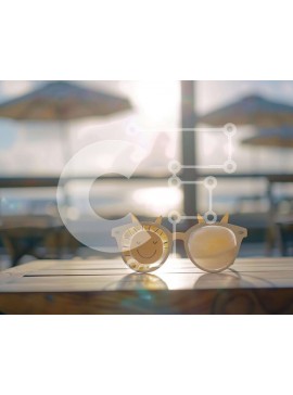 Intra Συλλεκτικό Ξύλινο Παζλ Plywood  4mm - Γυαλιά ηλίου σε ξύλινο τραπέζι με φόντο ομπρέλα Σε Ξύλινο Κουτί - Διαστάσεις Puzzle: 10x10 cm – 25 κομμάτια