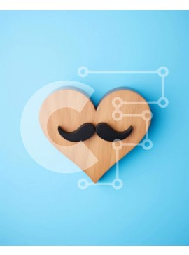 Intra Συλλεκτικό Ξύλινο Παζλ Plywood  4mm - Ξύλινο σχήμα καρδιάς με μουστάκι σε μπλε φόντο Σε Ξύλινο Κουτί - Διαστάσεις: 10x10 cm – 25 κομμάτια