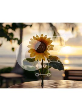 Intra Συλλεκτικό Ξύλινο Παζλ Plywood  4mm - Ηλίανθος στο ηλιοβασίλεμα δίπλα στην παραλία Σε Ξύλινο Κουτί - Διαστάσεις: 10x10 cm – 25 κομμάτια