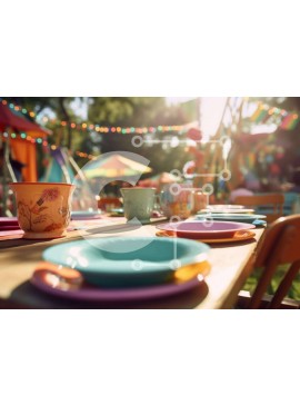 Intra Συλλεκτικό Ξύλινο Παζλ Plywood  4mm - Πολύχρωμο τραπέζι με πιάτα και φλιτζάνια Σε Ξύλινο Κουτί - Διαστάσεις Puzzle: 10x10 cm – 25 κομμάτια