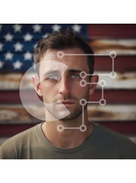 Intra Συλλεκτικό Ξύλινο Παζλ Plywood  4mm - Νεαρός άνδρας μπροστά από την αμερικανική σημαία Σε Ξύλινο Κουτί - Διαστάσεις Puzzle: 10x10 cm – 25 κομμάτια