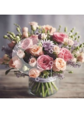 Σετ των 2 Intra Συλλεκτικό Ξύλινο Παζλ Plywood  4mm - Κομψή λουλουδάτη σύνθεση: Ροζ, μωβ και λεβάντα τριαντάφυλλα σε βάζο Σε Ξύλινο Κουτί - Διαστάσεις: 10x10 cm – 25 κομμάτια