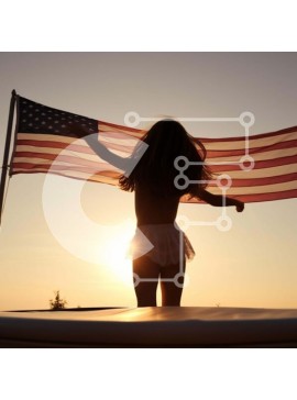 Intra Συλλεκτικό Ξύλινο Παζλ Plywood  4mm - Νεαρό κορίτσι που κρατά την αμερικανική σημαία στο ηλιοβασίλεμα Σε Ξύλινο Κουτί - Διαστάσεις Puzzle: 10x10 cm – 25 κομμάτια