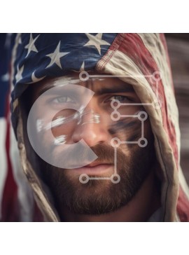 Intra Συλλεκτικό Ξύλινο Παζλ Plywood  4mm - Άνδρας με βαμμένο πρόσωπο με αμερικανική σημαία και φούτερ με κουκούλα Σε Ξύλινο Κουτί - Διαστάσεις Puzzle: 10x10 cm – 25 κομμάτια