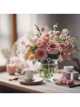 Σετ των 2 Intra Συλλεκτικό Ξύλινο Παζλ Plywood  4mm - Ρομαντικό τραπέζι με ροζ λουλούδια και φλιτζάνια καφέ Σε Ξύλινο Κουτί - Διαστάσεις: 10x10 cm – 25 κομμάτια