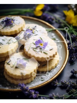 Σετ των 2 Intra Συλλεκτικό Ξύλινο Παζλ Plywood  4mm - Πιάτο με μπισκότα διακοσμημένα με λουλούδια λεβάντας Σε Ξύλινο Κουτί - Διαστάσεις: 10x10 cm – 25 κομμάτια