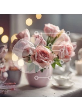 Σετ των 2 Intra Συλλεκτικό Ξύλινο Παζλ Plywood  4mm - Κομψό τραπέζι με ροζ τριαντάφυλλα και κερί Σε Ξύλινο Κουτί - Διαστάσεις: 10x10 cm – 25 κομμάτια