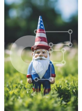 Intra Συλλεκτικό Ξύλινο Παζλ Plywood  4mm - Παιχνίδι Gnome με καπέλο αμερικανικής σημαίας σε πράσινο γρασίδι Σε Ξύλινο Κουτί - Διαστάσεις Puzzle: 10x10 cm – 25 κομμάτια