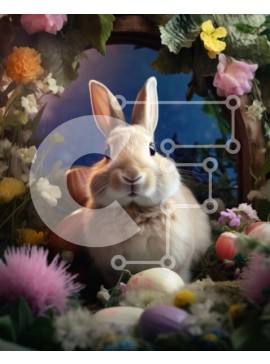 Σετ των 2 Intra Συλλεκτικό Ξύλινο Παζλ Plywood  4mm - Περίεργο κουνέλι που περιβάλλεται από λουλούδια και πασχαλινά αυγά Σε Ξύλινο Κουτί - Διαστάσεις: 10x10 cm – 25 κομμάτια