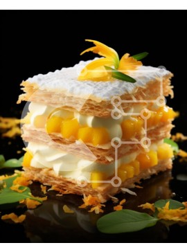 Σετ των 2 Intra Συλλεκτικό Ξύλινο Παζλ Plywood  4mm - Κέικ μάνγκο σε στρώσεις με φρέσκα κίτρινα λουλούδια Σε Ξύλινο Κουτί - Διαστάσεις: 10x10 cm – 25 κομμάτια