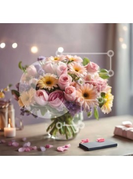 Σετ των 2 Intra Συλλεκτικό Ξύλινο Παζλ Plywood  4mm - Ρομαντική φλοράλ σύνθεση με βάζο, κεριά και κινητό Σε Ξύλινο Κουτί - Διαστάσεις: 10x10 cm – 25 κομμάτια