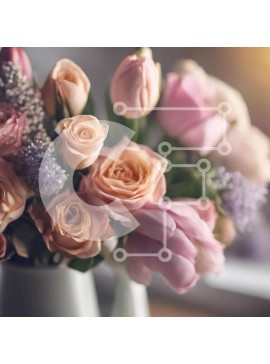 Σετ των 2 Intra Συλλεκτικό Ξύλινο Παζλ Plywood  4mm - Floral σύνθεση με ροζ και μωβ τριαντάφυλλα σε λευκό βάζο Σε Ξύλινο Κουτί - Διαστάσεις: 10x10 cm – 25 κομμάτια