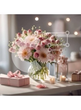 Σετ των 2 Intra Συλλεκτικό Ξύλινο Παζλ Plywood  4mm - Ρομαντικά ροζ λουλούδια και κουτιά δώρων με κεριά Σε Ξύλινο Κουτί - Διαστάσεις: 10x10 cm – 25 κομμάτια