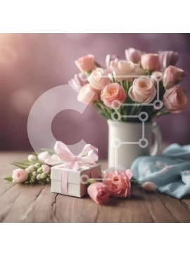 Σετ των 2 Intra Συλλεκτικό Ξύλινο Παζλ Plywood  4mm - Κομψό μπουκέτο με ροζ τριαντάφυλλα σε κουτί δώρου Σε Ξύλινο Κουτί - Διαστάσεις: 10x10 cm – 25 κομμάτια