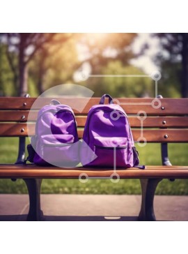 Intra Συλλεκτικό Ξύλινο Παζλ Plywood  4mm - Δύο μωβ σακίδια πλάτης στο πάρκο Σε Ξύλινο Κουτί - Διαστάσεις Puzzle: 10x10 cm – 25 κομμάτια