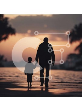 Intra Συλλεκτικό Ξύλινο Παζλ Plywood  4mm - Ηλικιωμένος άνδρας και νεαρό αγόρι που περπατούν στην παραλία στο ηλιοβασίλεμα Σε Ξύλινο Κουτί - Διαστάσεις Puzzle: 10x10 cm – 25 κομμάτια