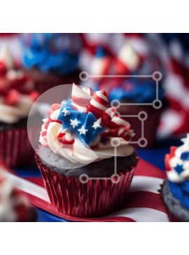 Σετ των 2 Intra Συλλεκτικό Ξύλινο Παζλ Plywood  4mm - Πατριωτικά cupcakes σε τραπεζομάντιλο αμερικανικής σημαίας Σε Ξύλινο Κουτί - Διαστάσεις: 10x10 cm – 25 κομμάτια