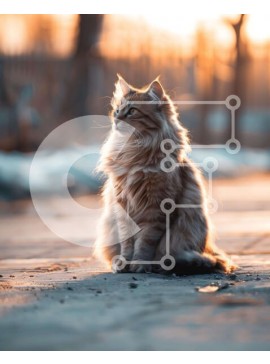 Σετ των 2 Intra Συλλεκτικό Ξύλινο Παζλ Plywood  4mm - Μακρυμάλλης γάτα που παρακολουθεί το ηλιοβασίλεμα Σε Ξύλινο Κουτί - Διαστάσεις: 10x10 cm – 25 κομμάτια