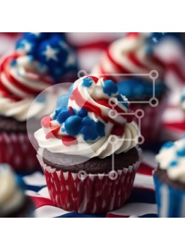 Σετ των 2 Intra Συλλεκτικό Ξύλινο Παζλ Plywood  4mm - Πατριωτικά cupcakes σε τραπεζομάντιλο αμερικανικής σημαίας Σε Ξύλινο Κουτί - Διαστάσεις: 10x10 cm – 25 κομμάτια