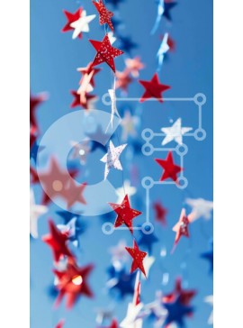 Intra Συλλεκτικό Ξύλινο Παζλ Plywood  4mm - Κόκκινα, λευκά και μπλε χάρτινα αστέρια που επιπλέουν στον αέρα Σε Ξύλινο Κουτί - Διαστάσεις Puzzle: 10x10 cm – 25 κομμάτια