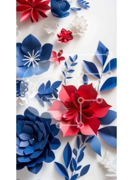 Intra Συλλεκτικό Ξύλινο Παζλ Plywood  4mm - Λουλούδια από χαρτί κόκκινο, λευκό και μπλε Σε Ξύλινο Κουτί - Διαστάσεις Puzzle: 10x10 cm – 25 κομμάτια