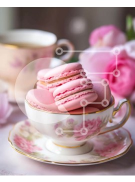 Σετ των 2 Intra Συλλεκτικό Ξύλινο Παζλ Plywood  4mm - Ροζ αμυγδαλωτά και τριαντάφυλλα στο τραπέζι με φλιτζάνια τσαγιού Σε Ξύλινο Κουτί - Διαστάσεις: 10x10 cm – 25 κομμάτια