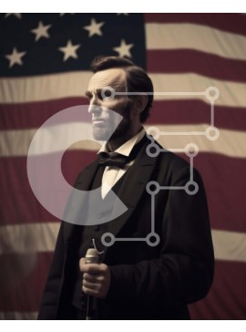 Intra Συλλεκτικό Ξύλινο Παζλ Plywood  4mm - Πορτρέτο του Αβραάμ Λίνκολν με την αμερικανική σημαία Σε Ξύλινο Κουτί - Διαστάσεις Puzzle: 10x10 cm – 25 κομμάτια