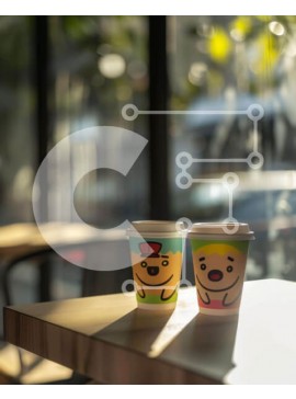 Σετ των 2 Intra Συλλεκτικό Ξύλινο Παζλ Plywood  4mm - Δύο φλιτζάνια καφέ με καρτούν διακοσμήσεις αρκούδων σε ένα ξύλινο τραπέζι Σε Ξύλινο Κουτί - Διαστάσεις: 10x10 cm – 25 κομμάτια