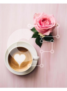 Σετ των 2 Intra Συλλεκτικό Ξύλινο Παζλ Plywood  4mm - Ρομαντικό σκηνικό καφέ με ροζ τριαντάφυλλα Σε Ξύλινο Κουτί - Διαστάσεις: 10x10 cm – 25 κομμάτια